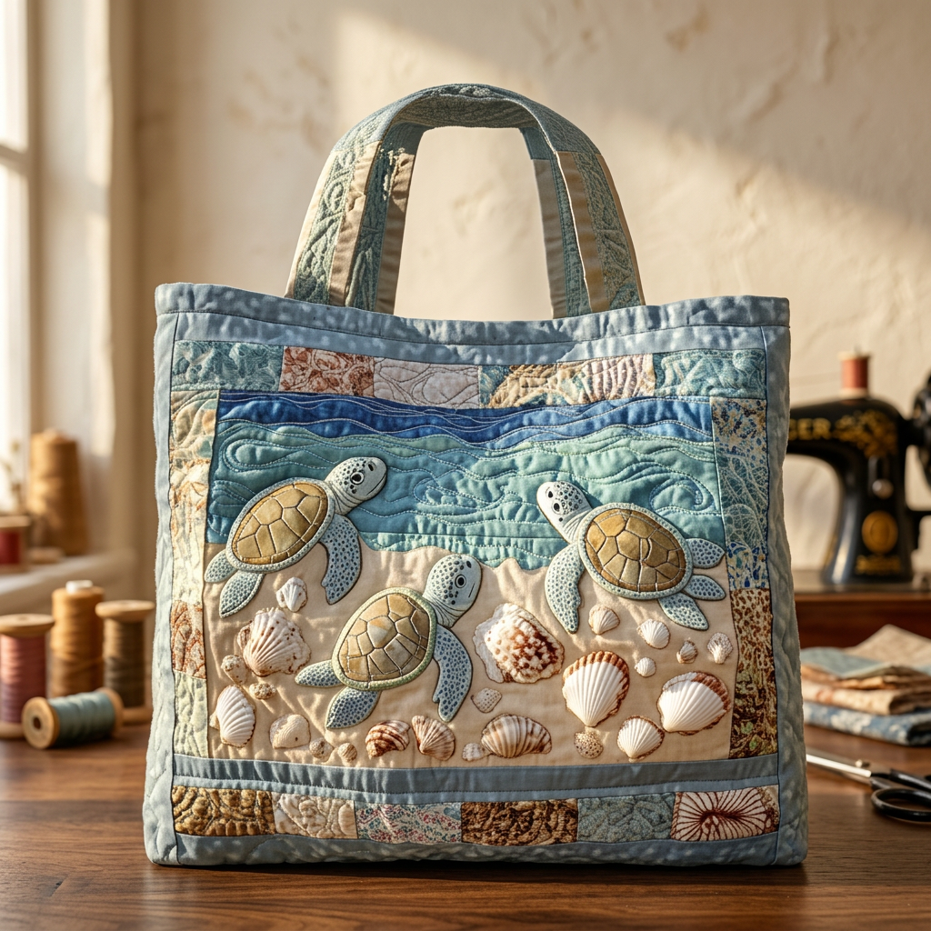 Sea Turtles quilted tote for women
