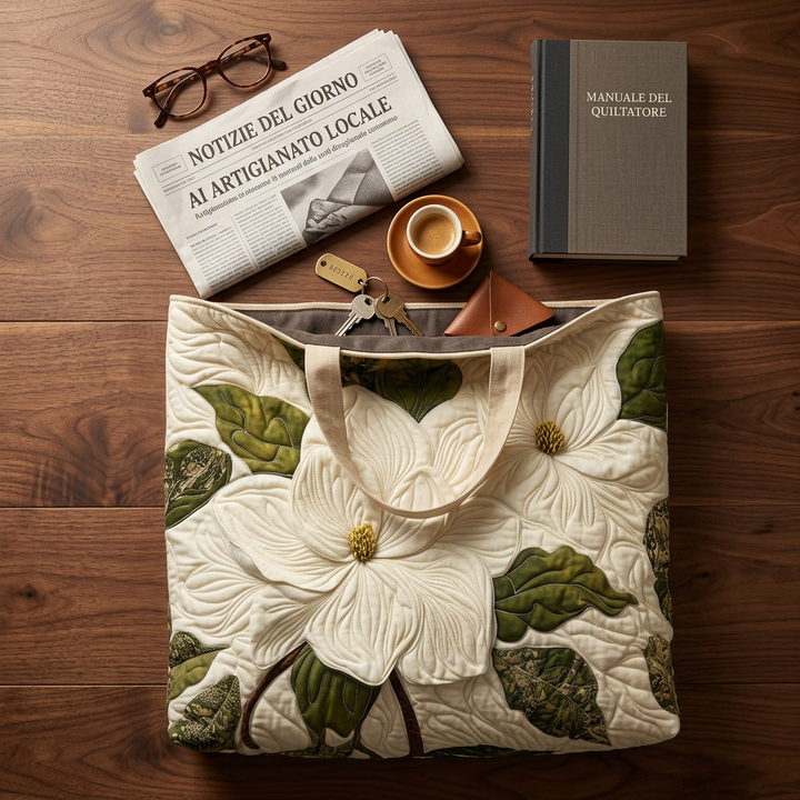 Elegant White Lilies quilted tote for women