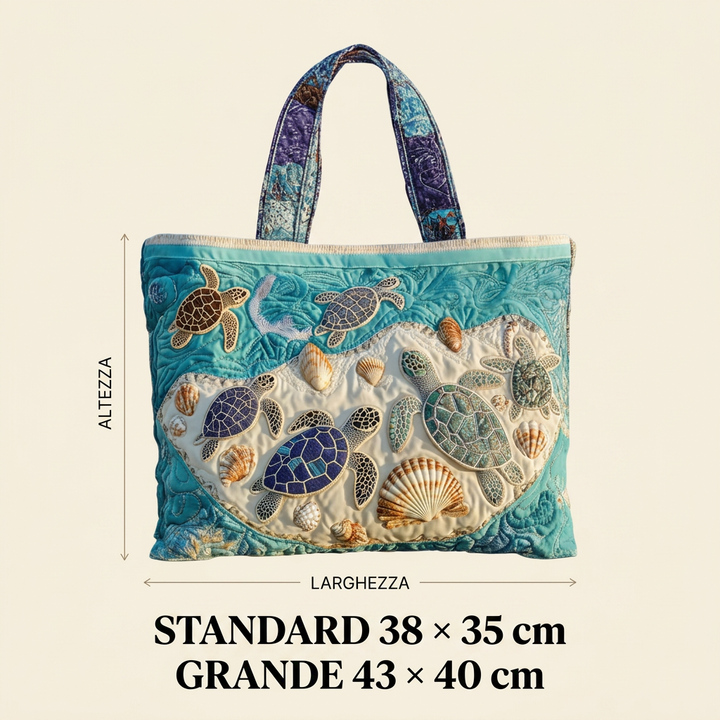 Artistic Sea Turtles artisan quilted tote for women
