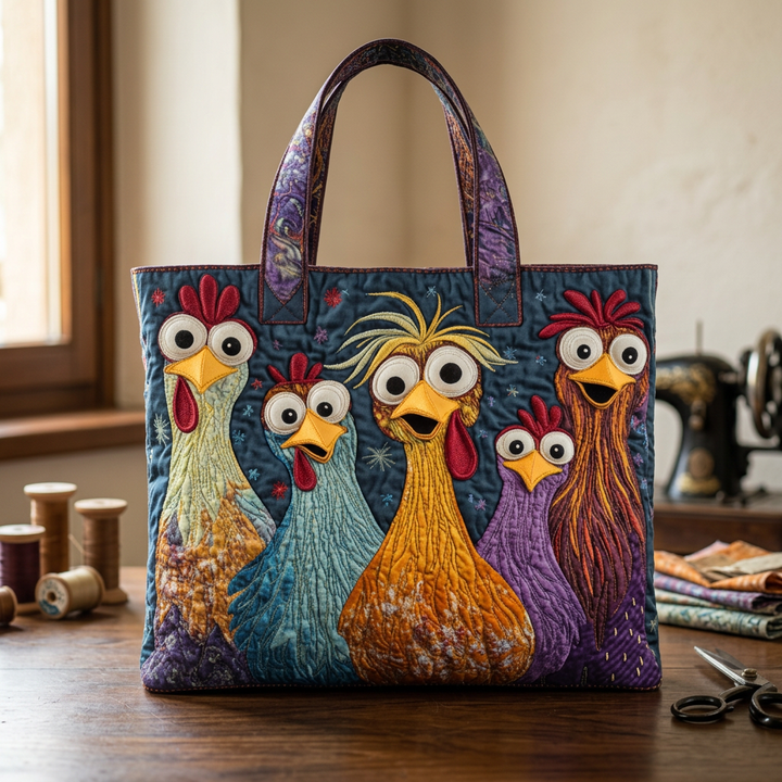 Five Colorful Hens quilted tote for women