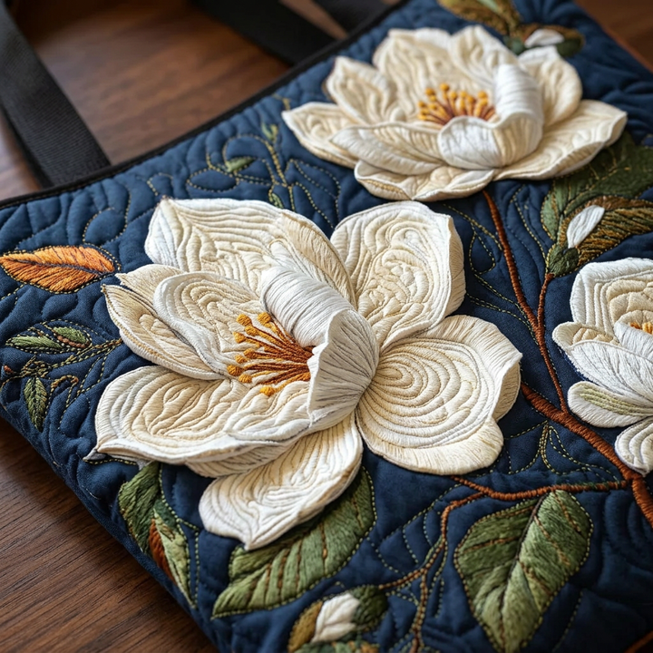 Delicate Magnolia floral quilted tote for women