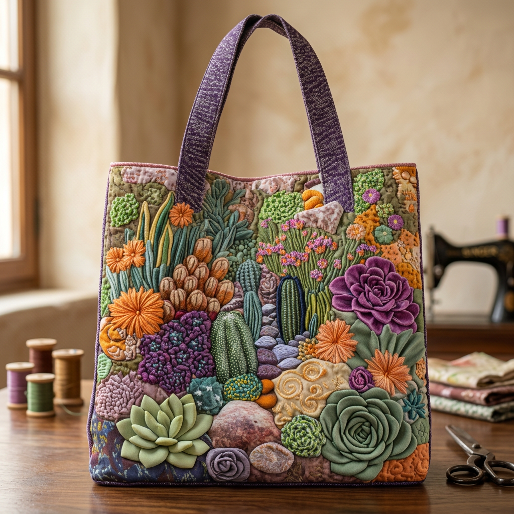 Succulent Garden floral quilted tote for women