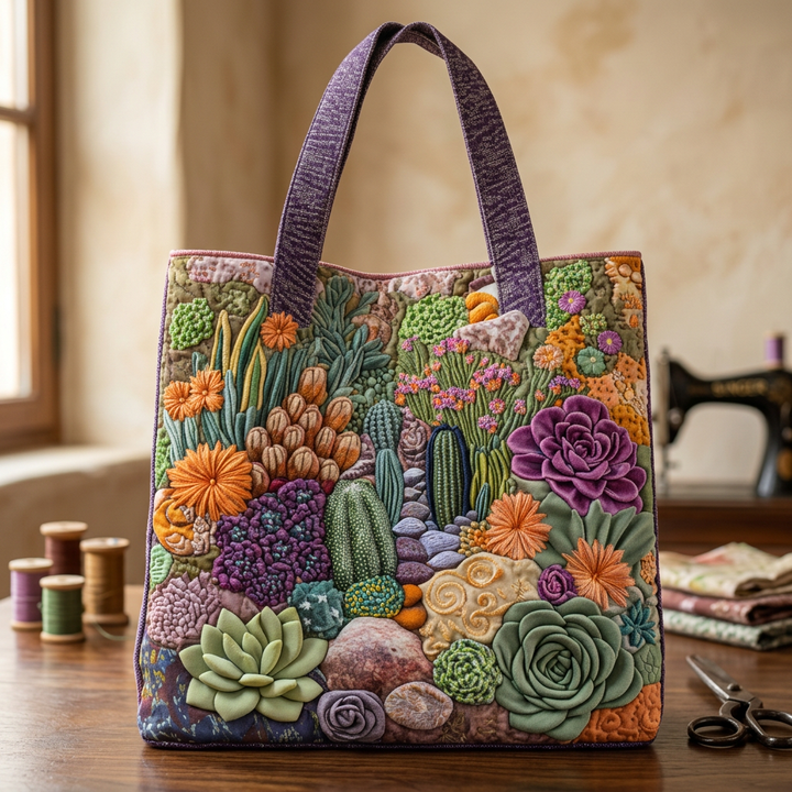 Succulent Garden floral quilted tote for women
