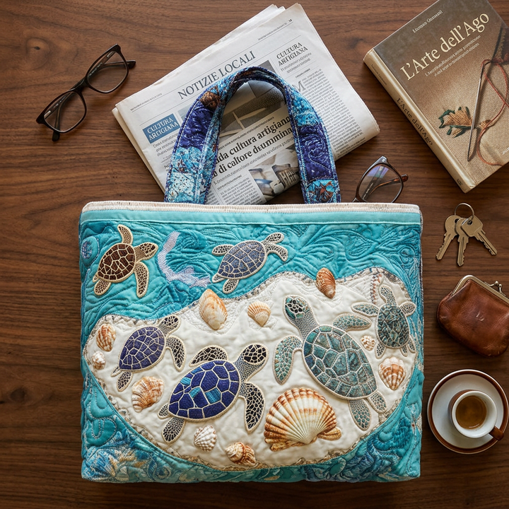 Artistic Sea Turtles artisan quilted tote for women