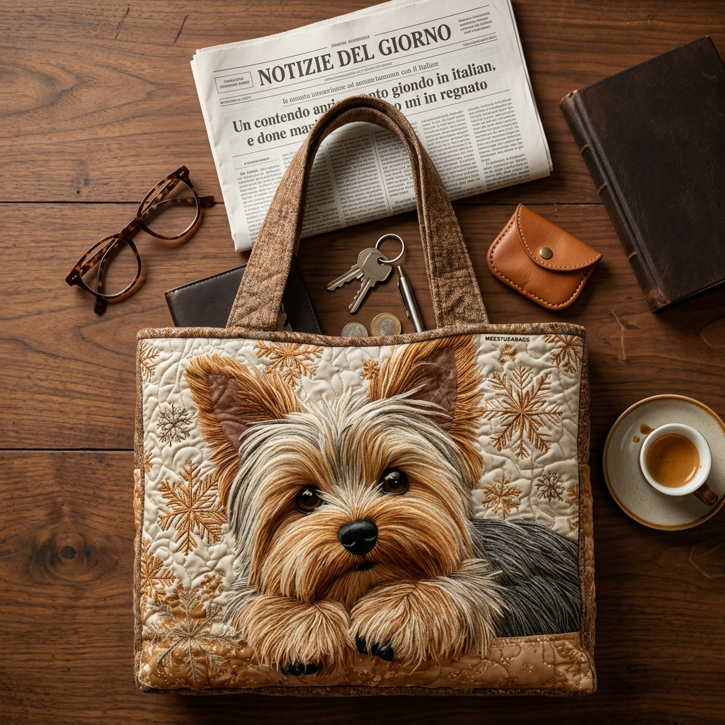 Sweet Yorkie handmade quilted tote for women
