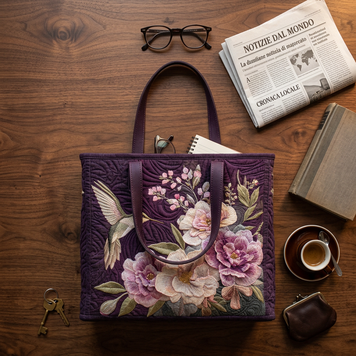 Hummingbird &amp; Orchids handmade quilted tote for women