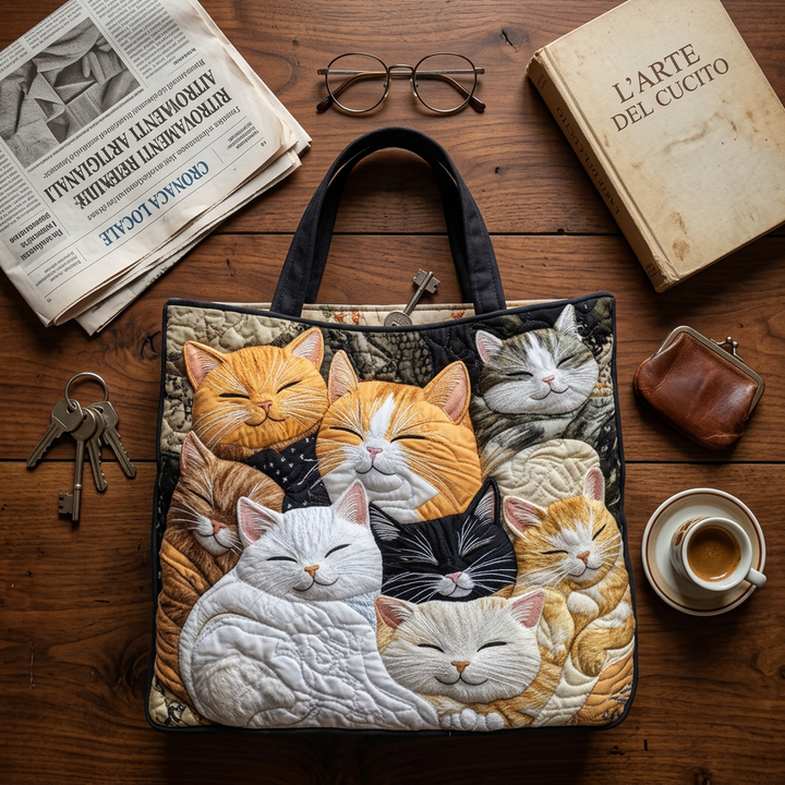 Sleeping Kittens quilted tote for women
