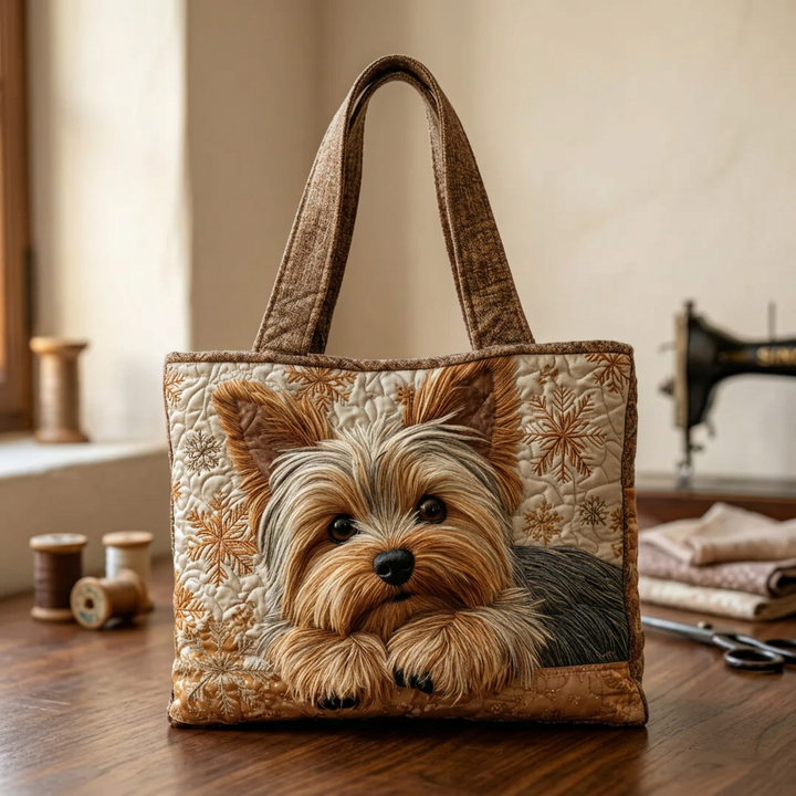 Sweet Yorkie handmade quilted tote for women