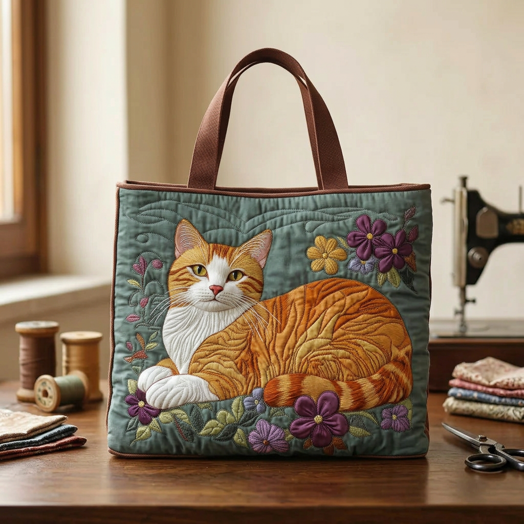 Ginger Cat quilted tote for women