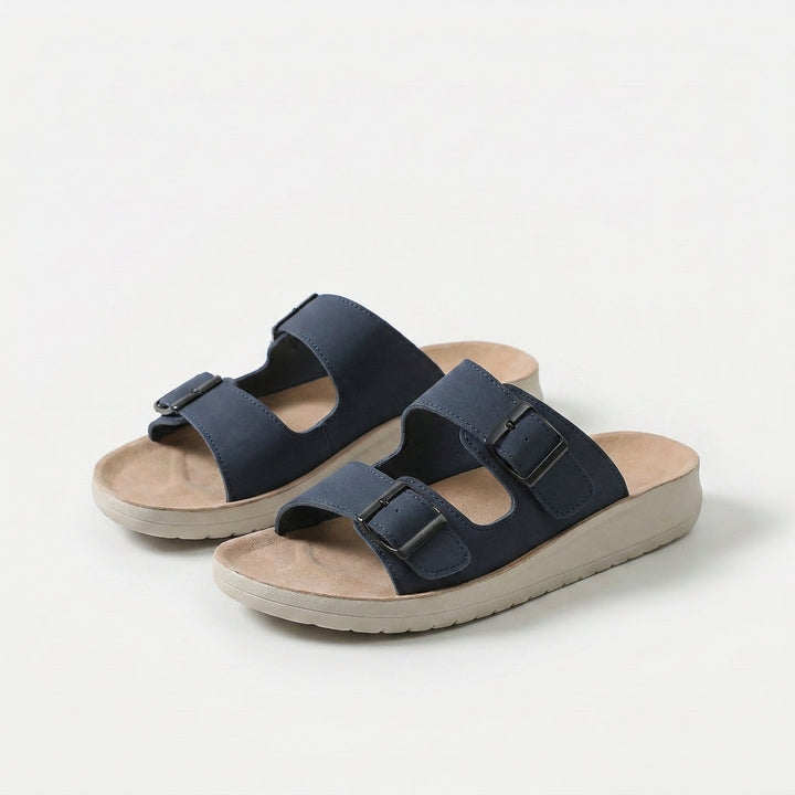 Mae double-buckle comfort slides for women