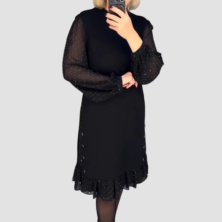 Marélle Layered Polka-Dot Midi Dress with Flowing Layers