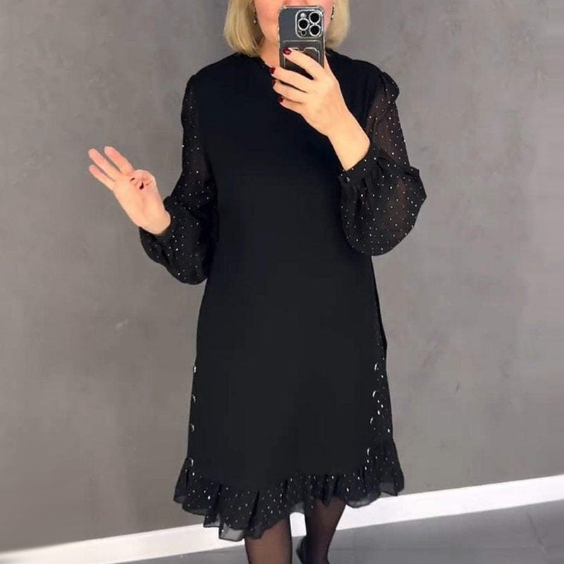 Marélle Layered Polka-Dot Midi Dress with Flowing Layers