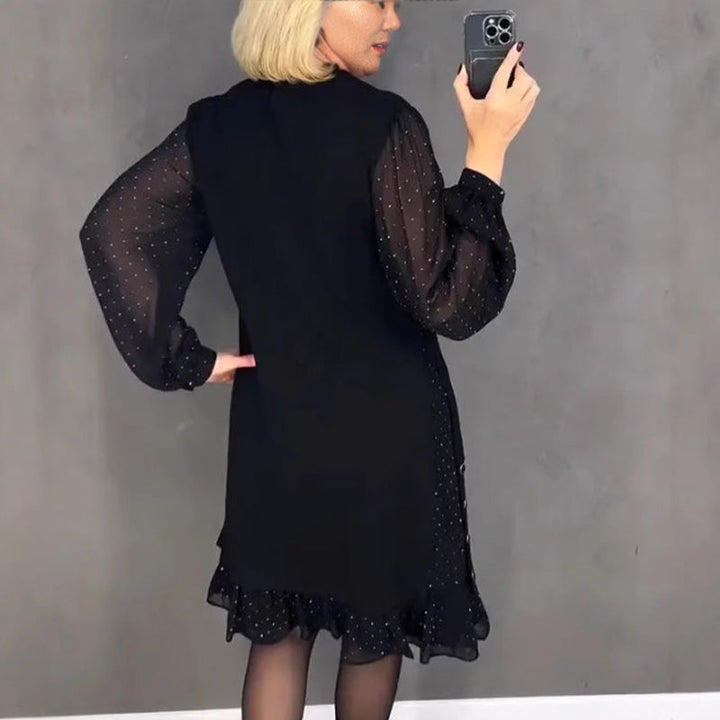 Marélle Layered Polka-Dot Midi Dress with Flowing Layers