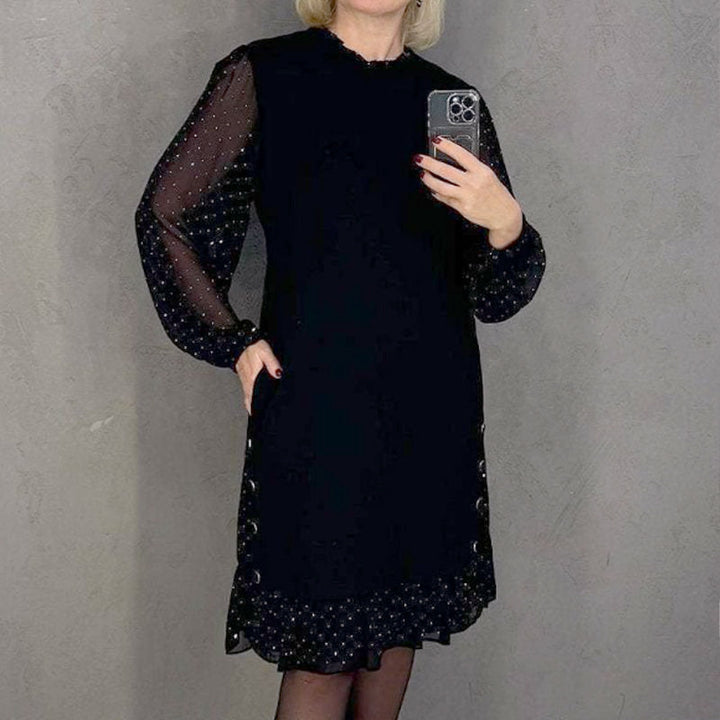 Marélle Layered Polka-Dot Midi Dress with Flowing Layers
