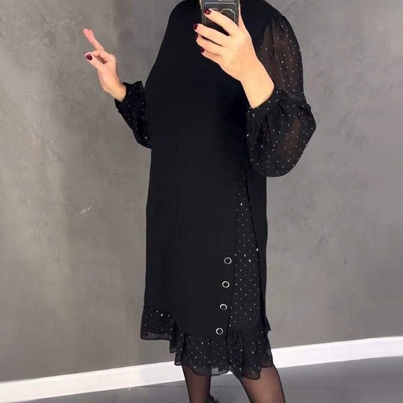 Marélle Layered Polka-Dot Midi Dress with Flowing Layers
