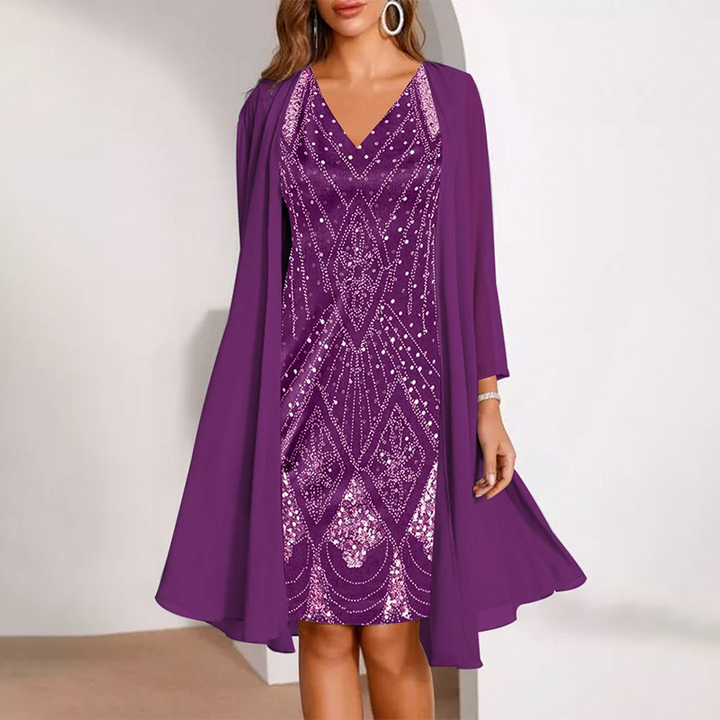 Celeste | Sheer Jacket &amp; V-Neck Dress Set
