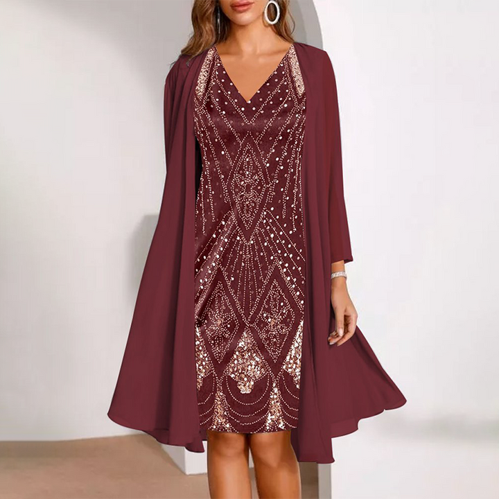 Celeste | Sheer Jacket &amp; V-Neck Dress Set