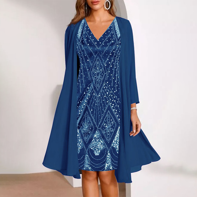 Celeste | Sheer Jacket &amp; V-Neck Dress Set