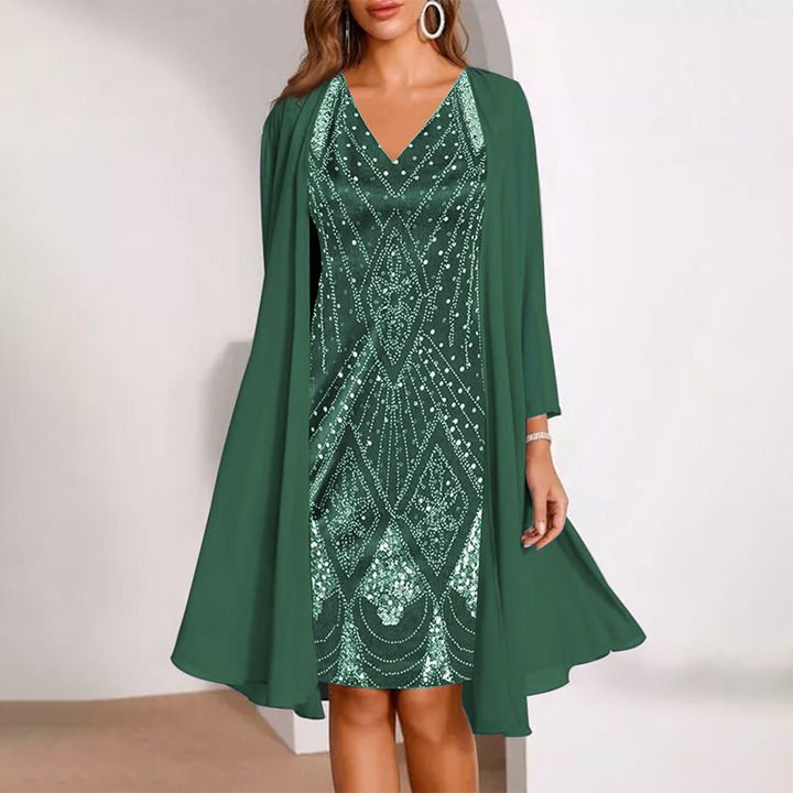 Celeste | Sheer Jacket &amp; V-Neck Dress Set
