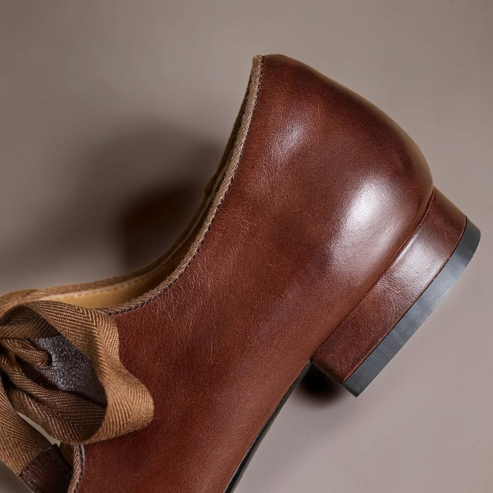 Vivian &amp; Cole Rosamund brown leather Mary Jane flat with a flexible sole and ribbon bow detail