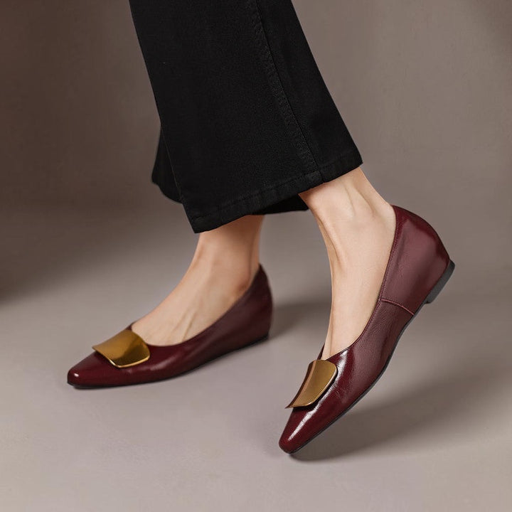 Vivian &amp; Cole Lorea burgundy genuine leather flats with a polished metallic accent and comfortable cushioned insole.