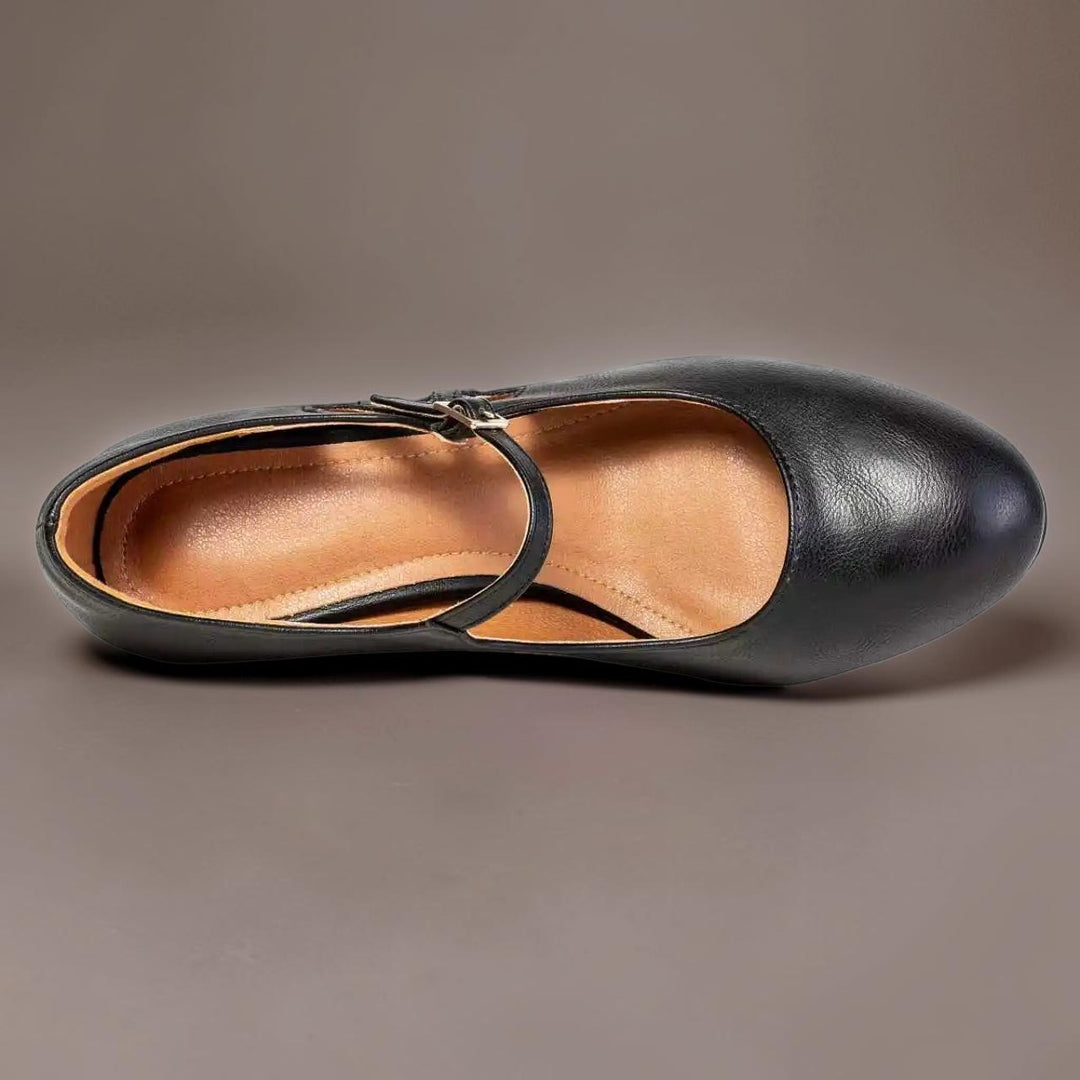 Vivian &amp; Cole Odette classic black office pumps with a comfortable cushioned footbed and a manageable low heel