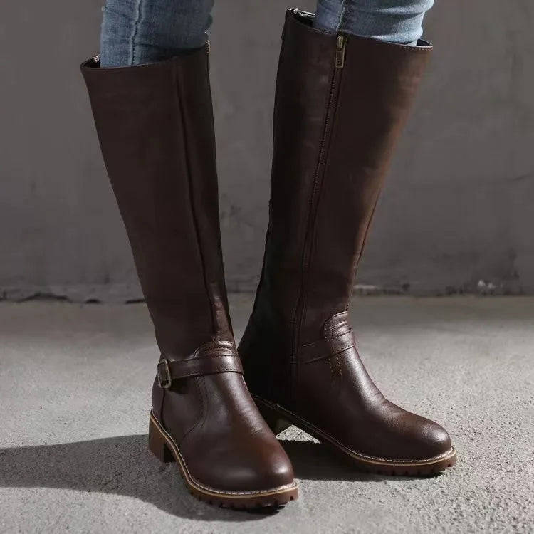 Marielle buckle leather tall boots for women