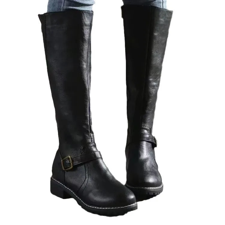 Marielle buckle leather tall boots for women