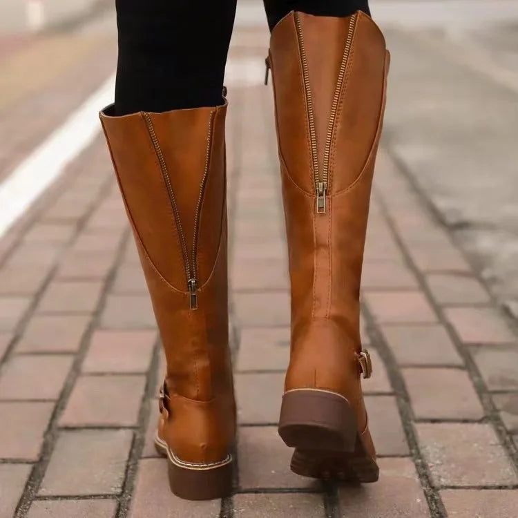 Marielle buckle leather tall boots for women