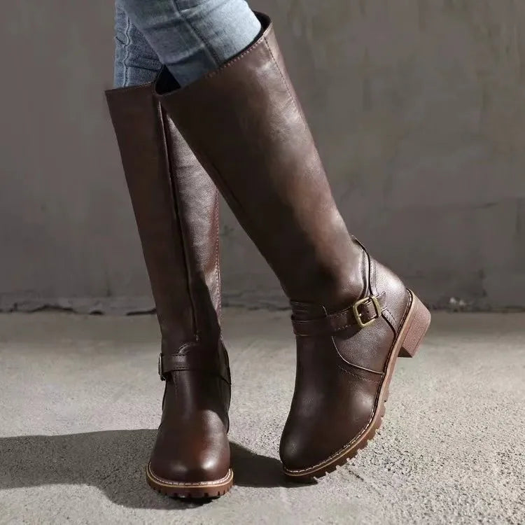 Marielle buckle leather tall boots for women
