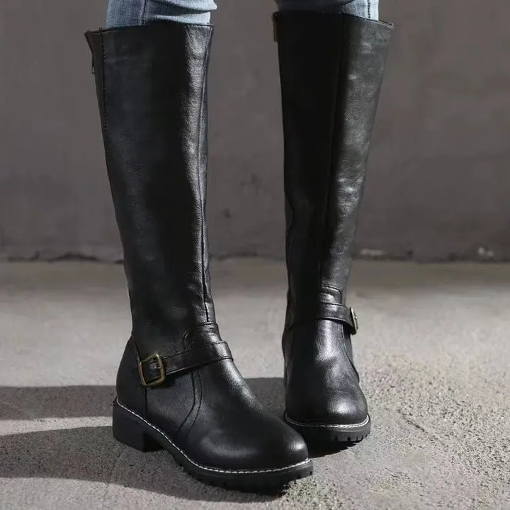 Marielle buckle leather tall boots for women