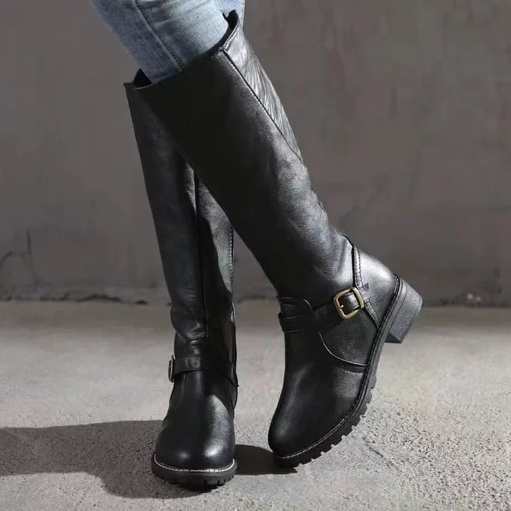 Marielle buckle leather tall boots for women
