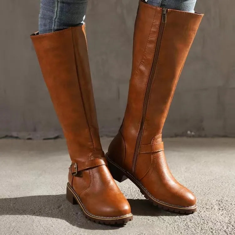 Marielle buckle leather tall boots for women