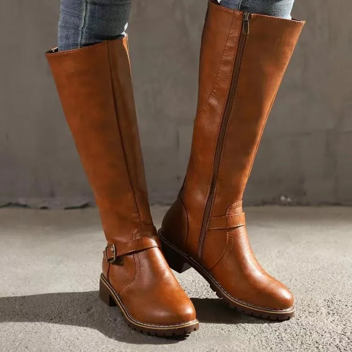 Marielle buckle leather tall boots for women